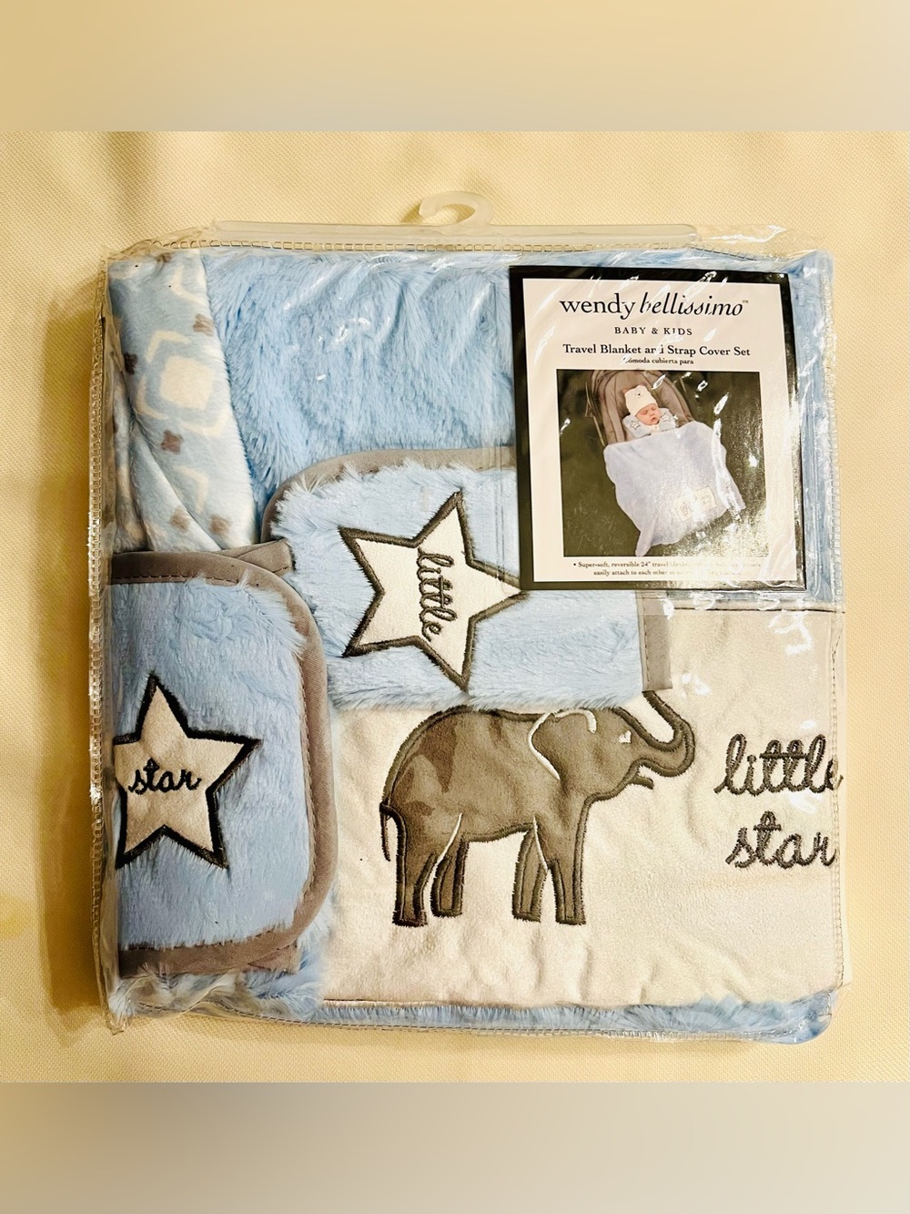 Wendy Bellissimo Light Blue Elephant & Star Baby Travel Blanket Set